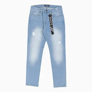 Men's Ribbed Ice Blue Slim Denim Pant