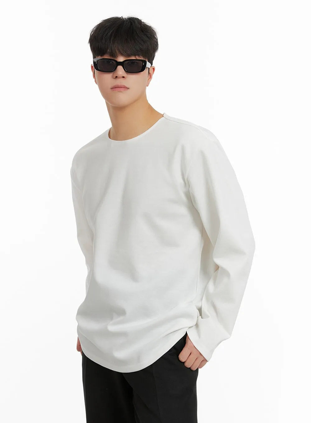 Men's Solid Oversized Long Sleeve Tee IA402