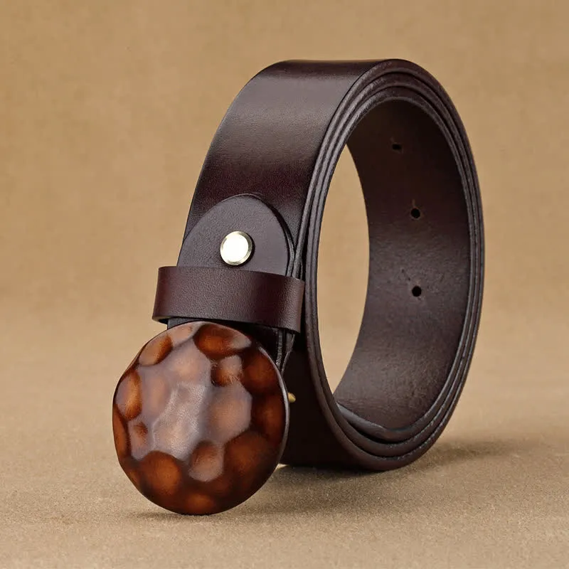 Men's Unique Design 3D Round Buckle Leather Belt