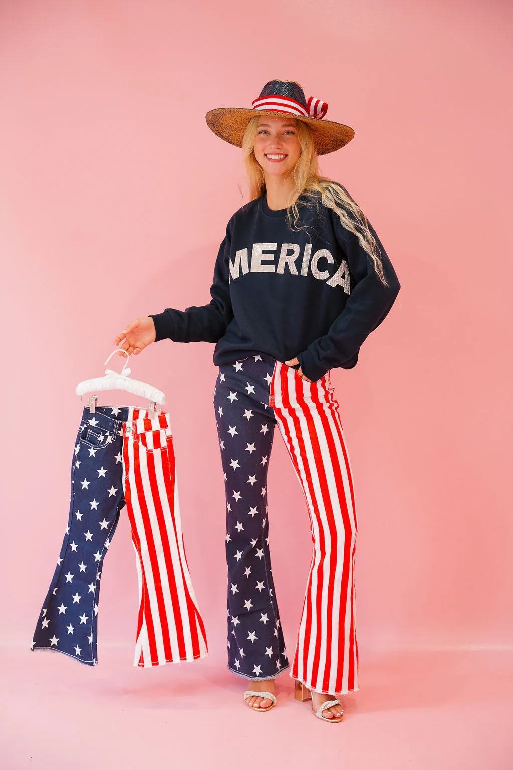 MINI KIDS AMERICAN FLAG FLARE PANTS