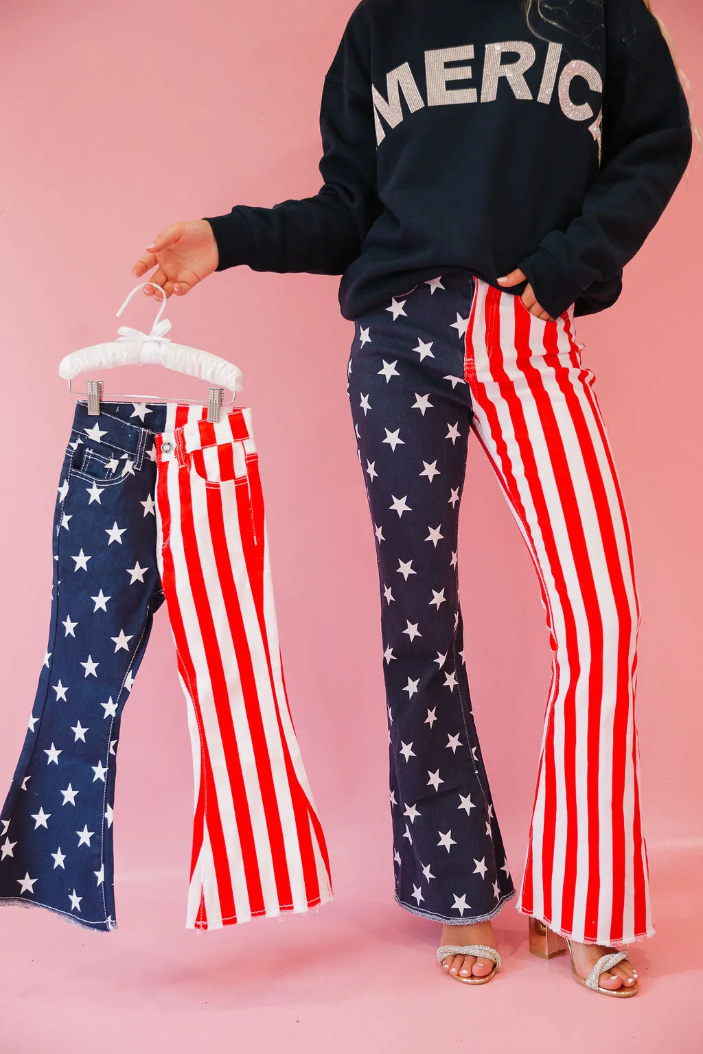 MINI KIDS AMERICAN FLAG FLARE PANTS