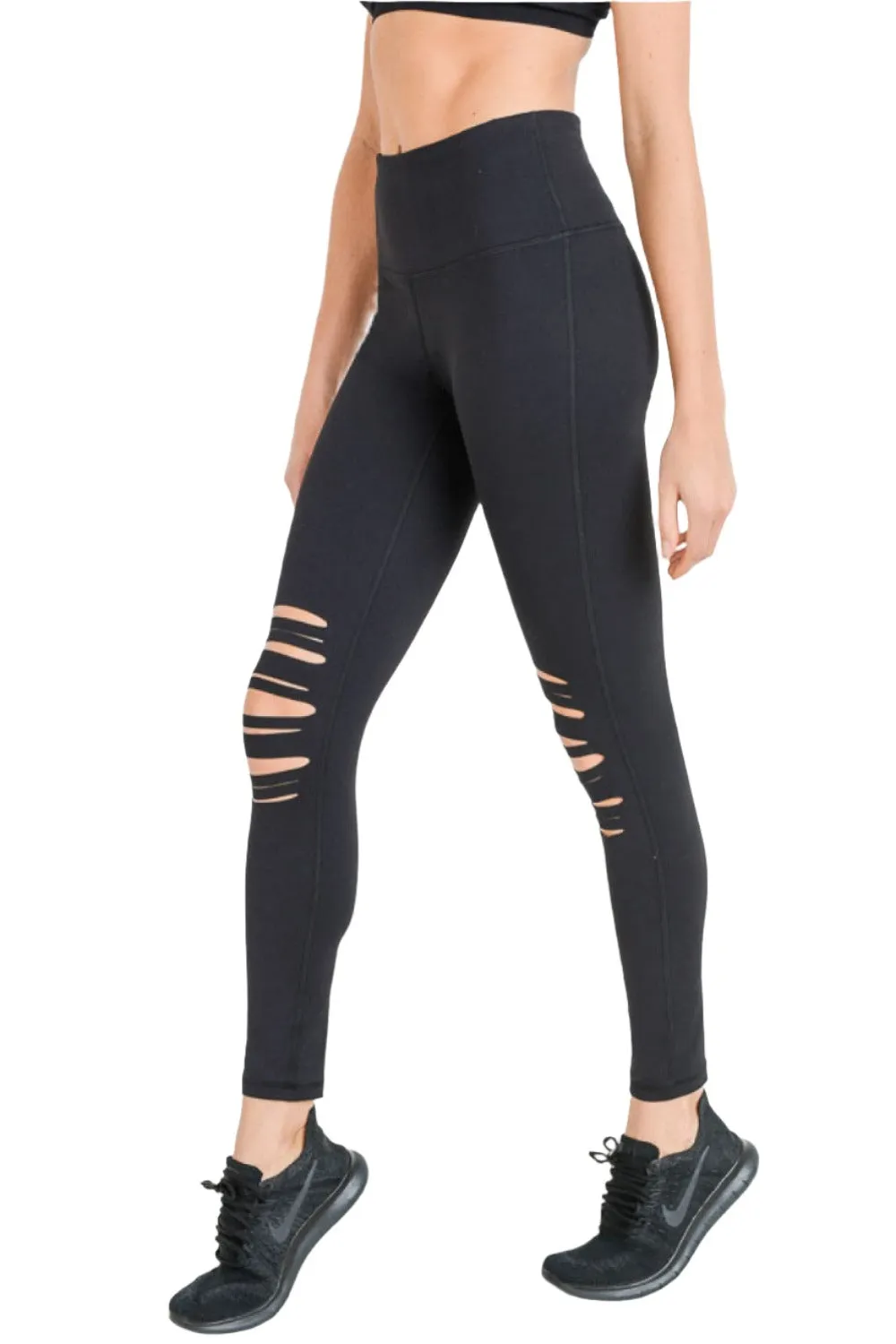 Mono B Shredded Knee Laser-Cut High Waist Leggings APH6151