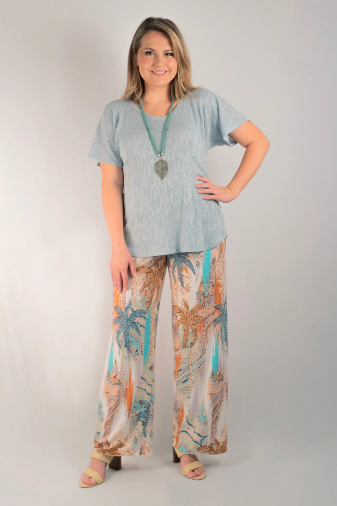 Oasis Print Wide Leg Jersey Palazzo Pants