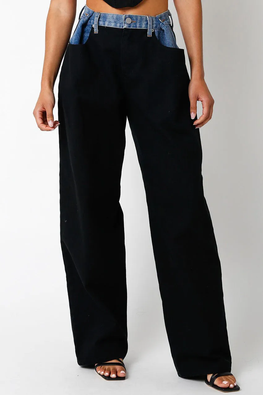 Olivaceous Ava Contrast Denim Pants