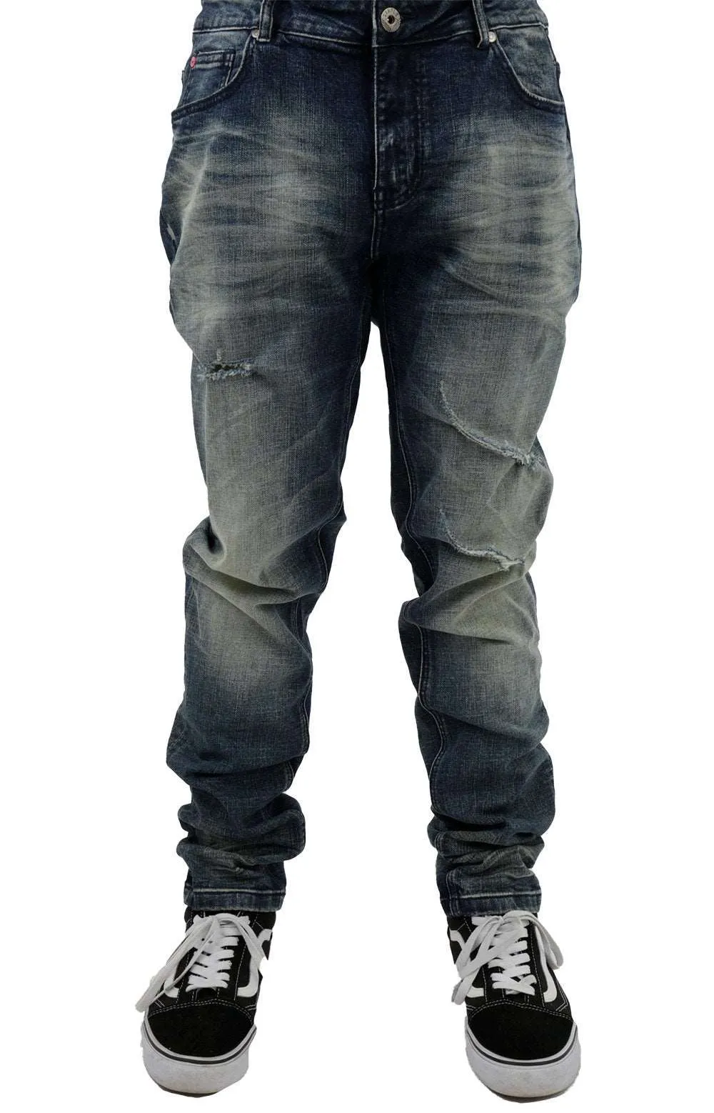 Peach Tree Dark Stone Washed Denim Trousers