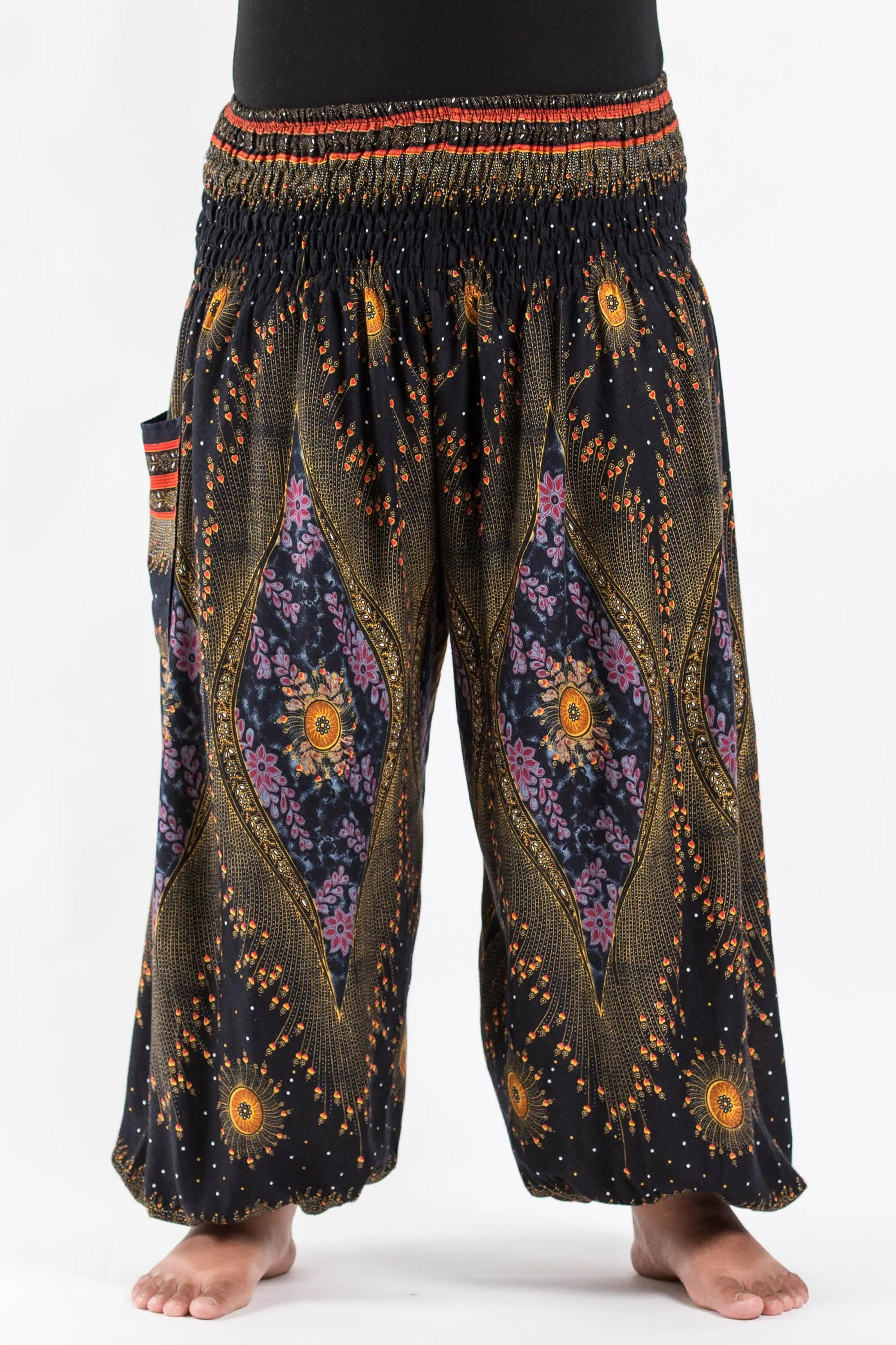 Plus Size Unisex Peacock Eye Harem Pants in Black