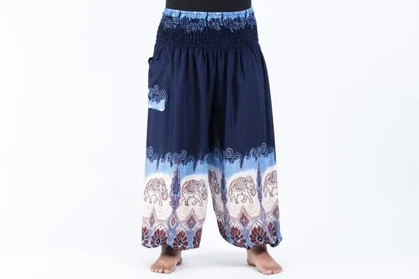 Plus Size Unisex Solid Top Elephants Harem Pants in Blue