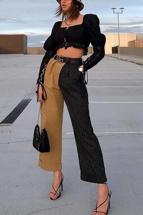 Pockets Stripe Patchwork Pants