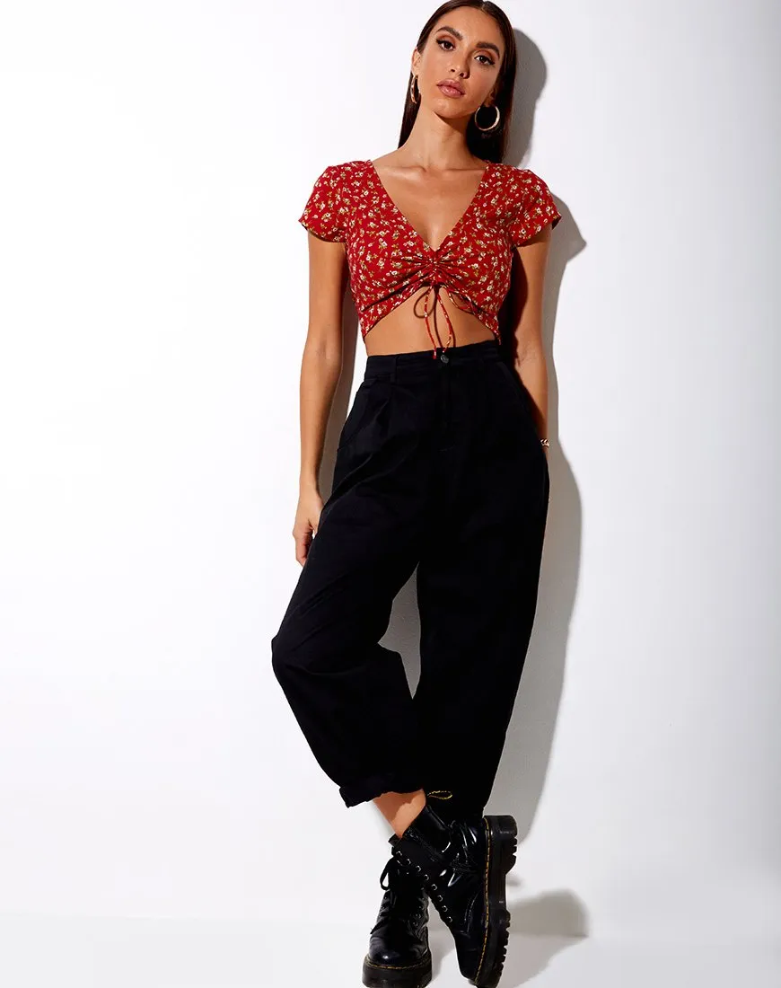 Raeto Crop Top in Falling For You Floral Red