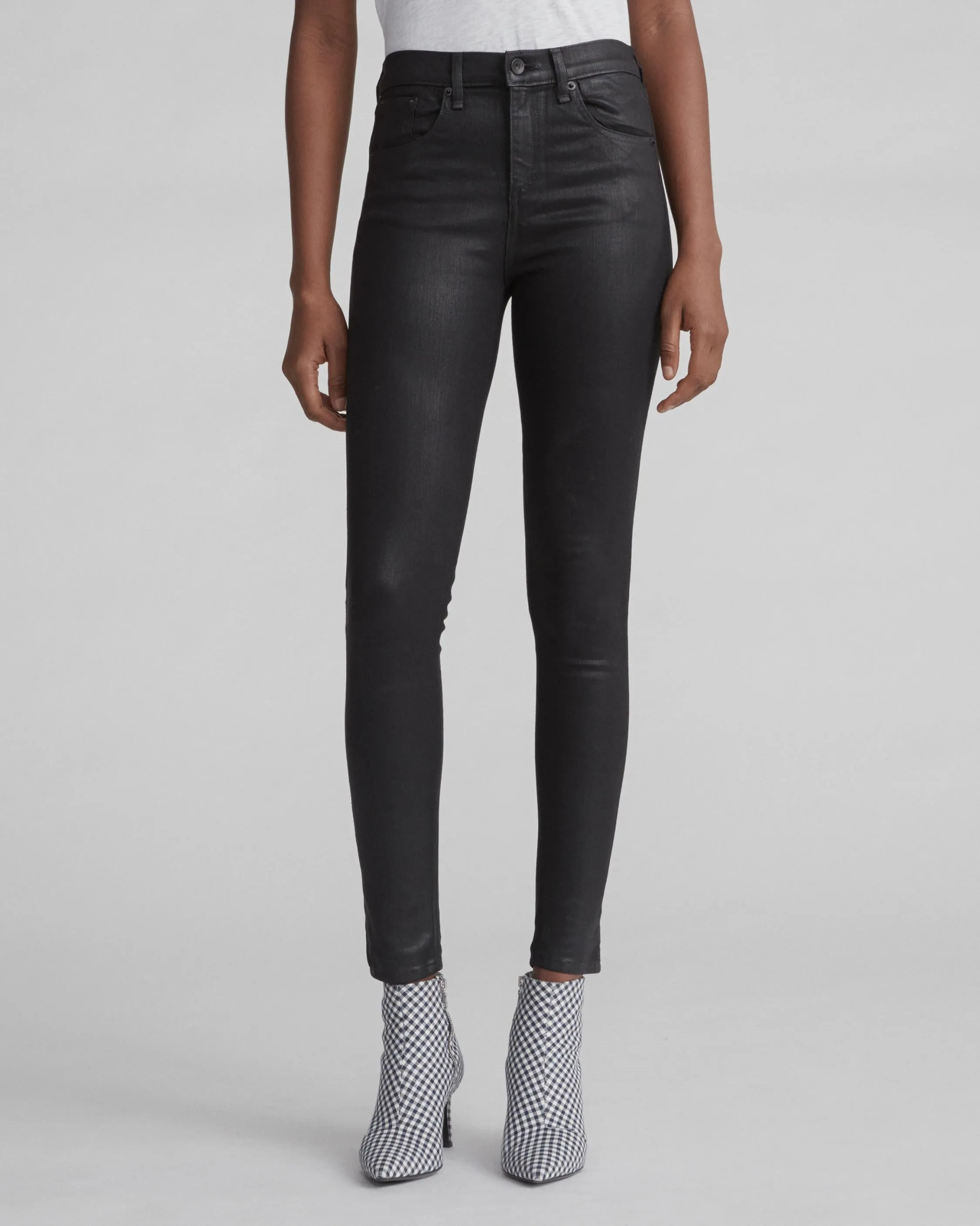 Rag & Bone- HIGH RISE SKINNY Shiny Black