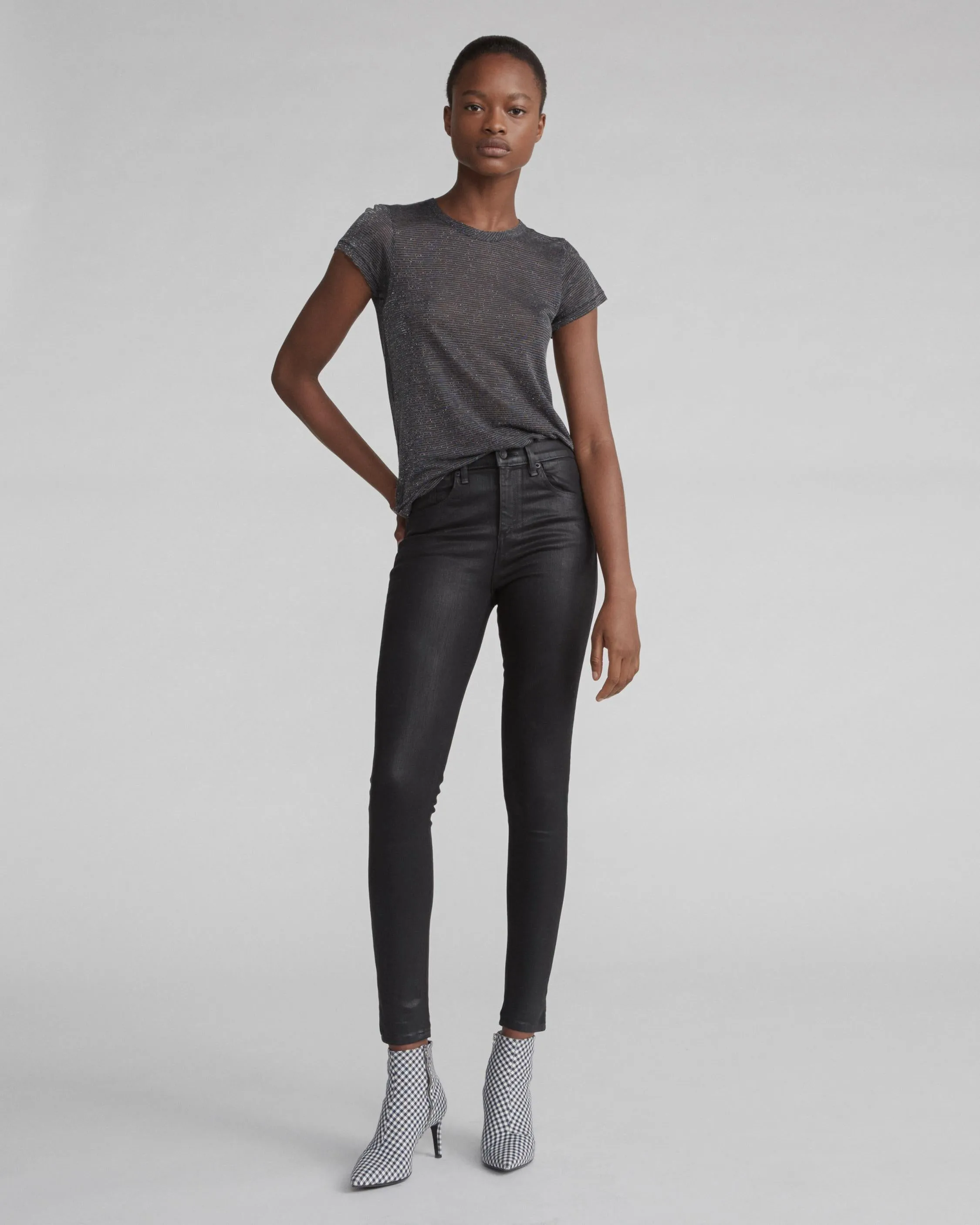 Rag & Bone- HIGH RISE SKINNY Shiny Black