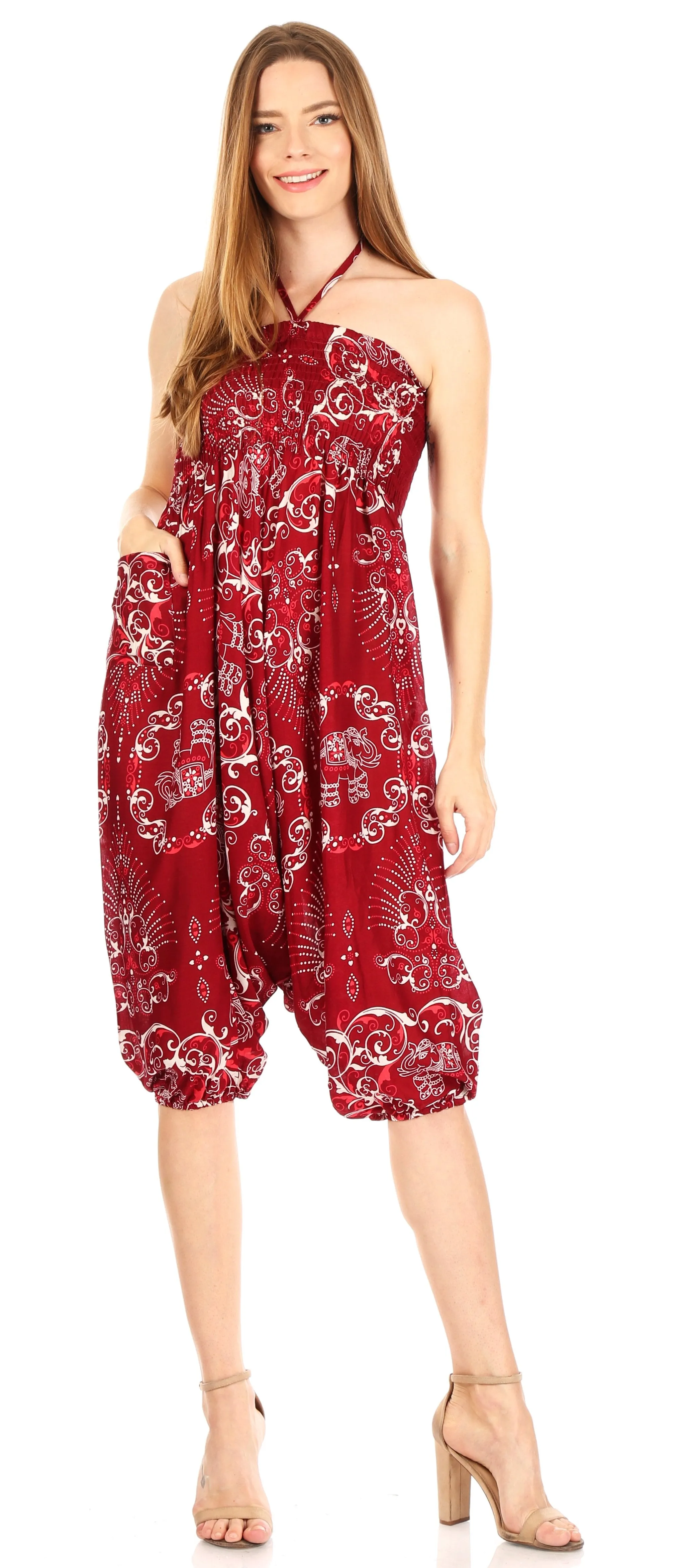 Sakkas Valdis Women's Boho Harem Loose Baggy Jumpsuit Pants Elephant Smock Elastic