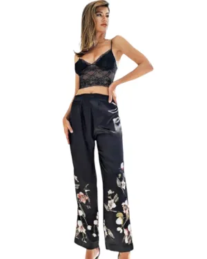 Satin Floral Sleepwear Set with Embroidery