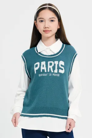 Senior Girls Green And White  Pullover