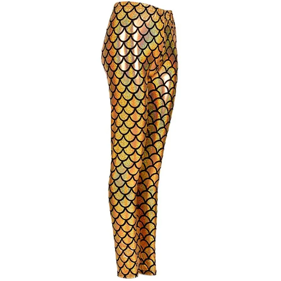 Shiny Fish Scale Leggings - Gold