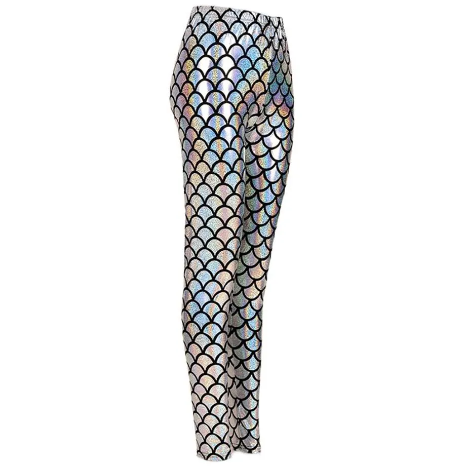 Shiny Fish Scale Leggings - Silver