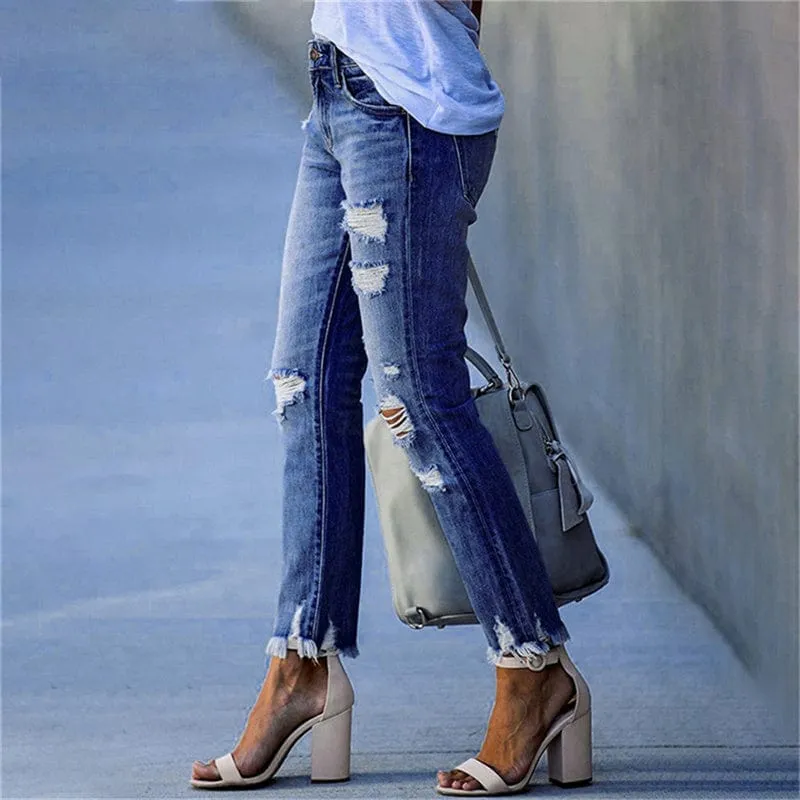 Stretch Ripped Distressed Skinny High Waist Denim Pants