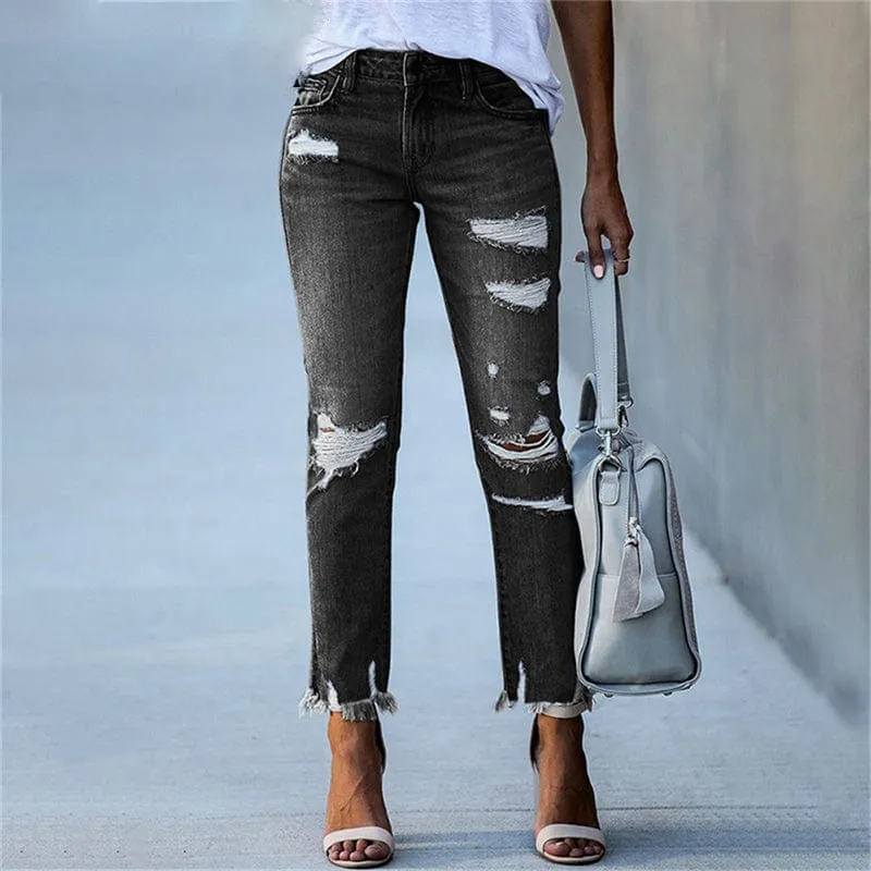 Stretch Ripped Distressed Skinny High Waist Denim Pants