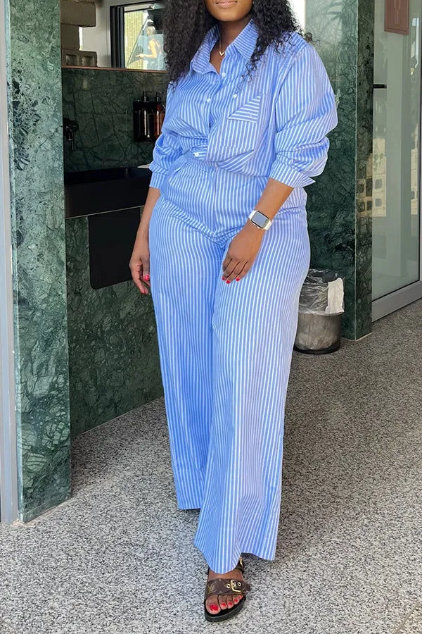 Stylish Striped Shirt & High Waist Pants Set