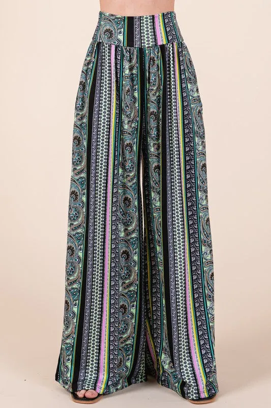 TEEK - Boho Print Wide Leg Pocketed Pants