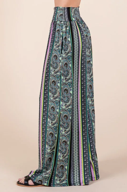 TEEK - Boho Print Wide Leg Pocketed Pants