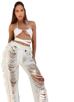 TEEK - Ripped Side Tassel Pants