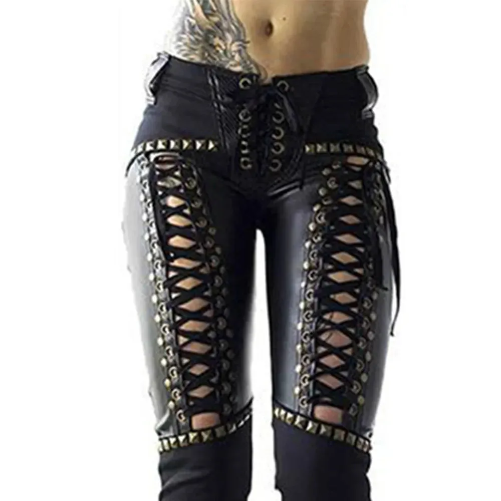 Trendy Punk Rock Faux Leather Pencil Pants