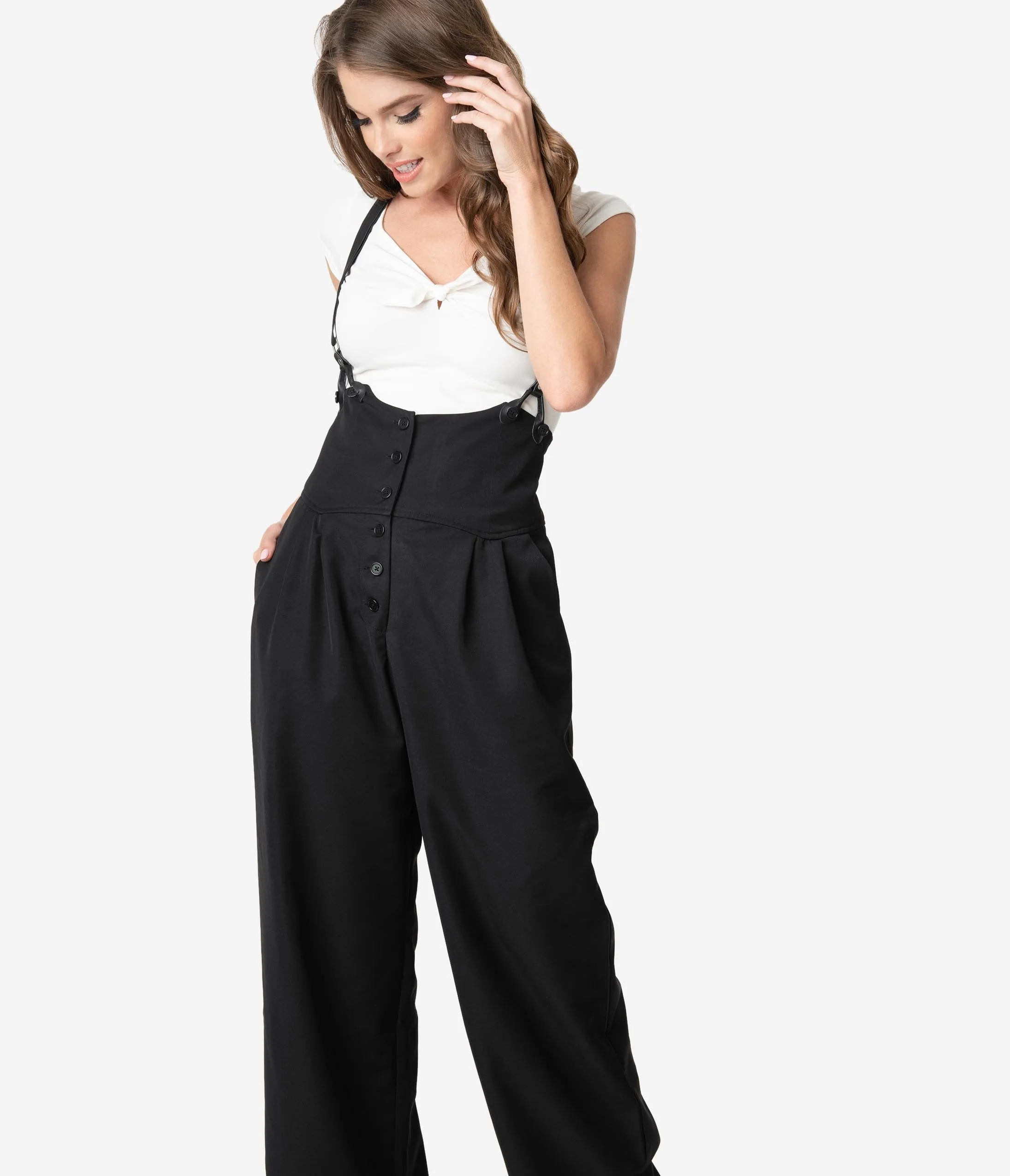 Unique Vintage 1930s Black Thelma Suspender Pants