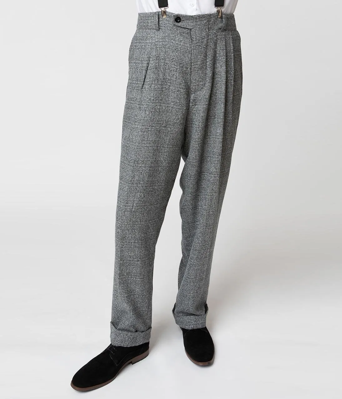 Unique Vintage 1930s Style Grey Checkered Woven Men Pants