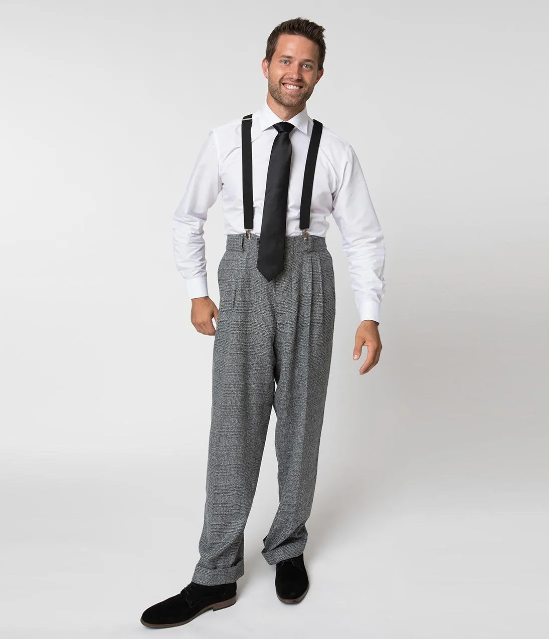 Unique Vintage 1930s Style Grey Checkered Woven Men Pants