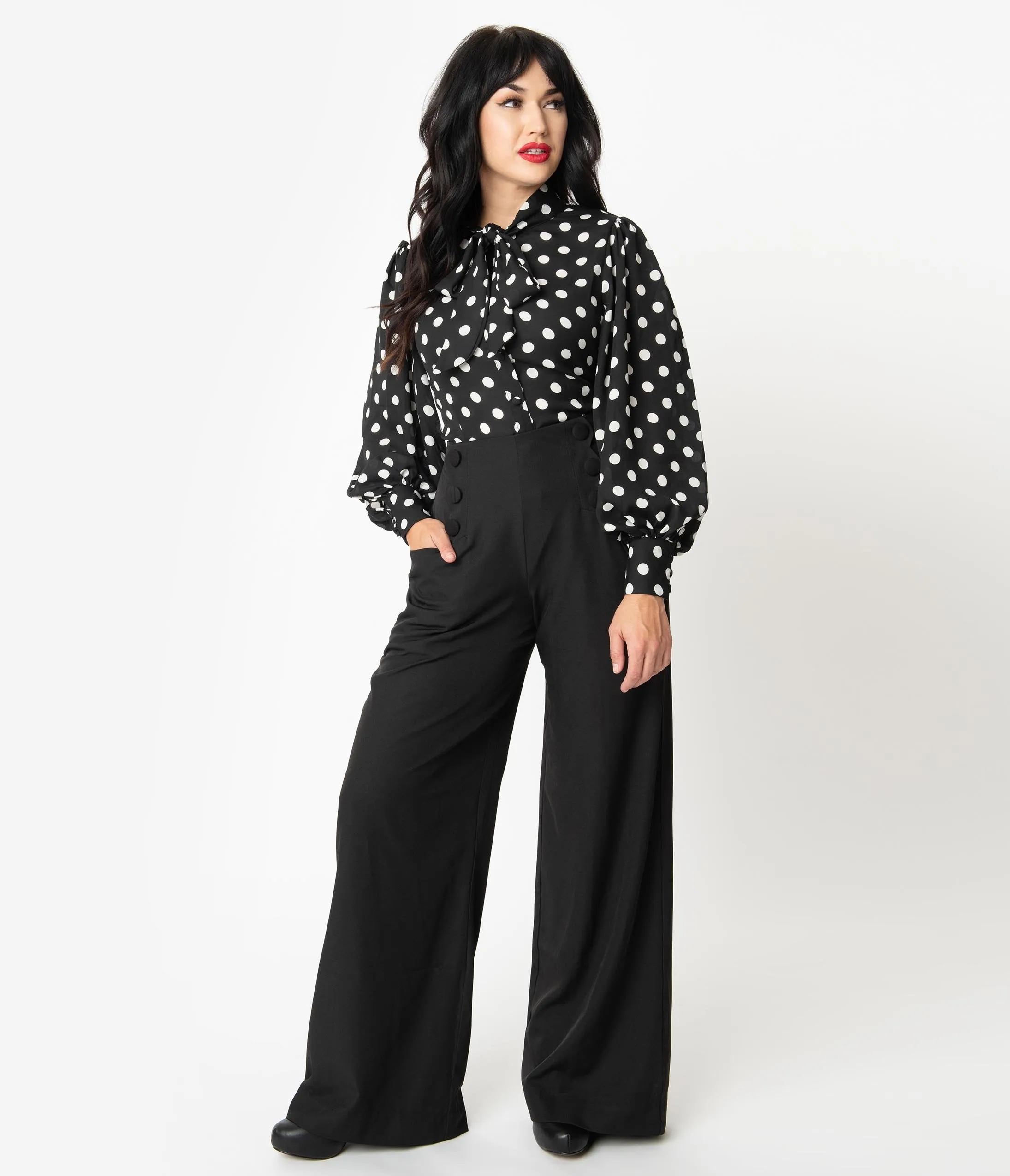 Unique Vintage Black Wide Leg Rogers High Waisted Pants