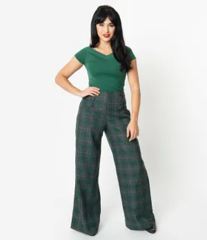 Unique Vintage Emerald Green & Grey Plaid Rogers High Waisted Pants