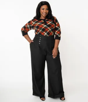 Unique Vintage Plus Size 1960s Black Garland Pants