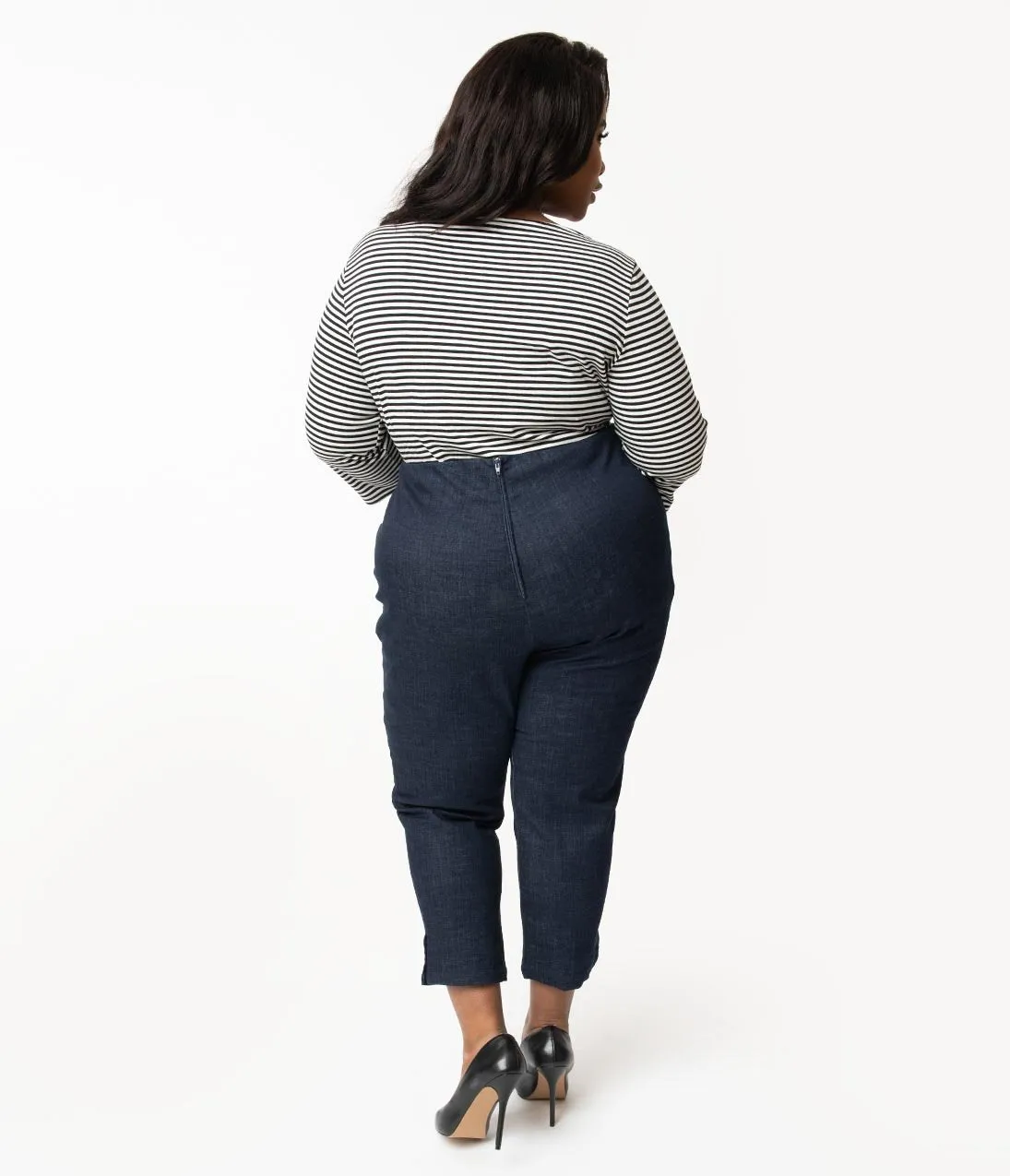 Unique Vintage Plus Size Denim Blue High Waist Rachelle Capri Pants