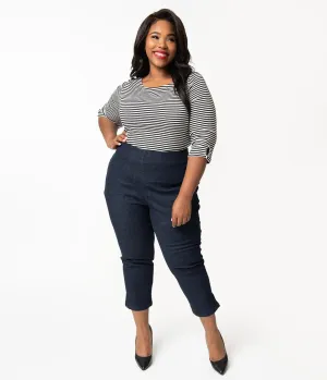 Unique Vintage Plus Size Denim Blue High Waist Rachelle Capri Pants