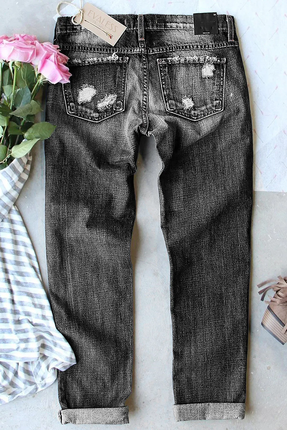 Valentines Day Love Heart Print Women's Jeans Ripped Jeans