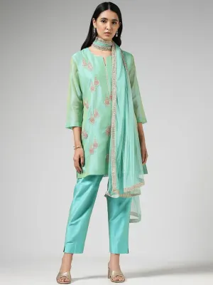 Vark Jumkha Embroidered Light Blue Kurta with Pants & Dupatta