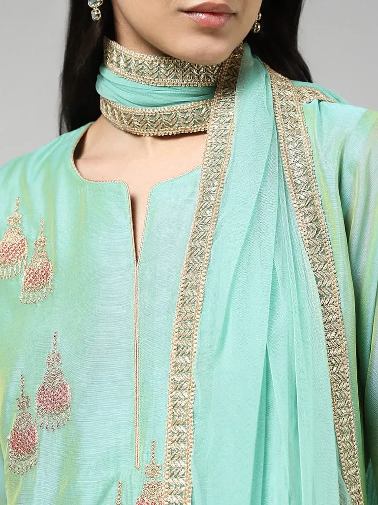 Vark Jumkha Embroidered Light Blue Kurta with Pants & Dupatta