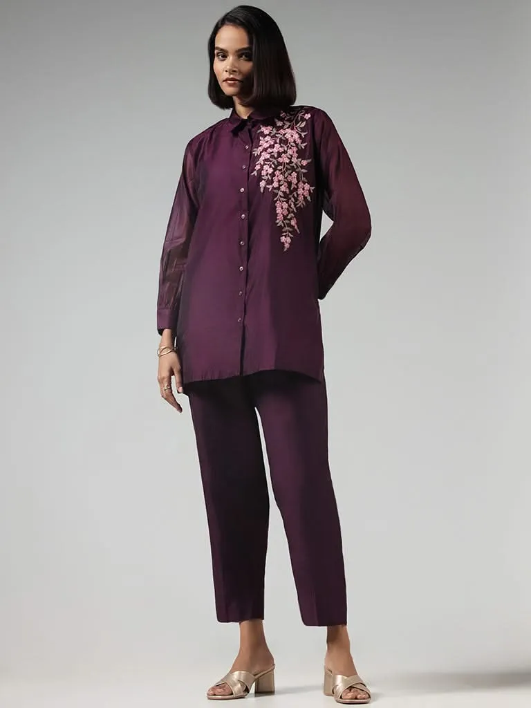 Vark Purple Embroidered Tunic and Pants Set