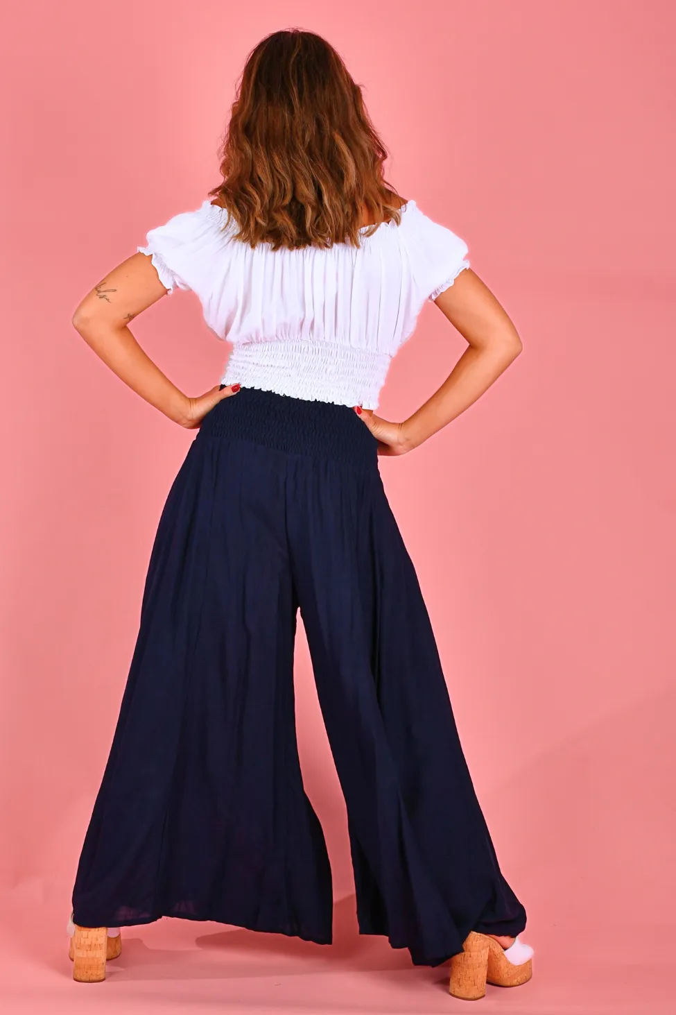 VBLP206 - FREMANTLE ROUCHED WIDE LEG PANT - NAVY