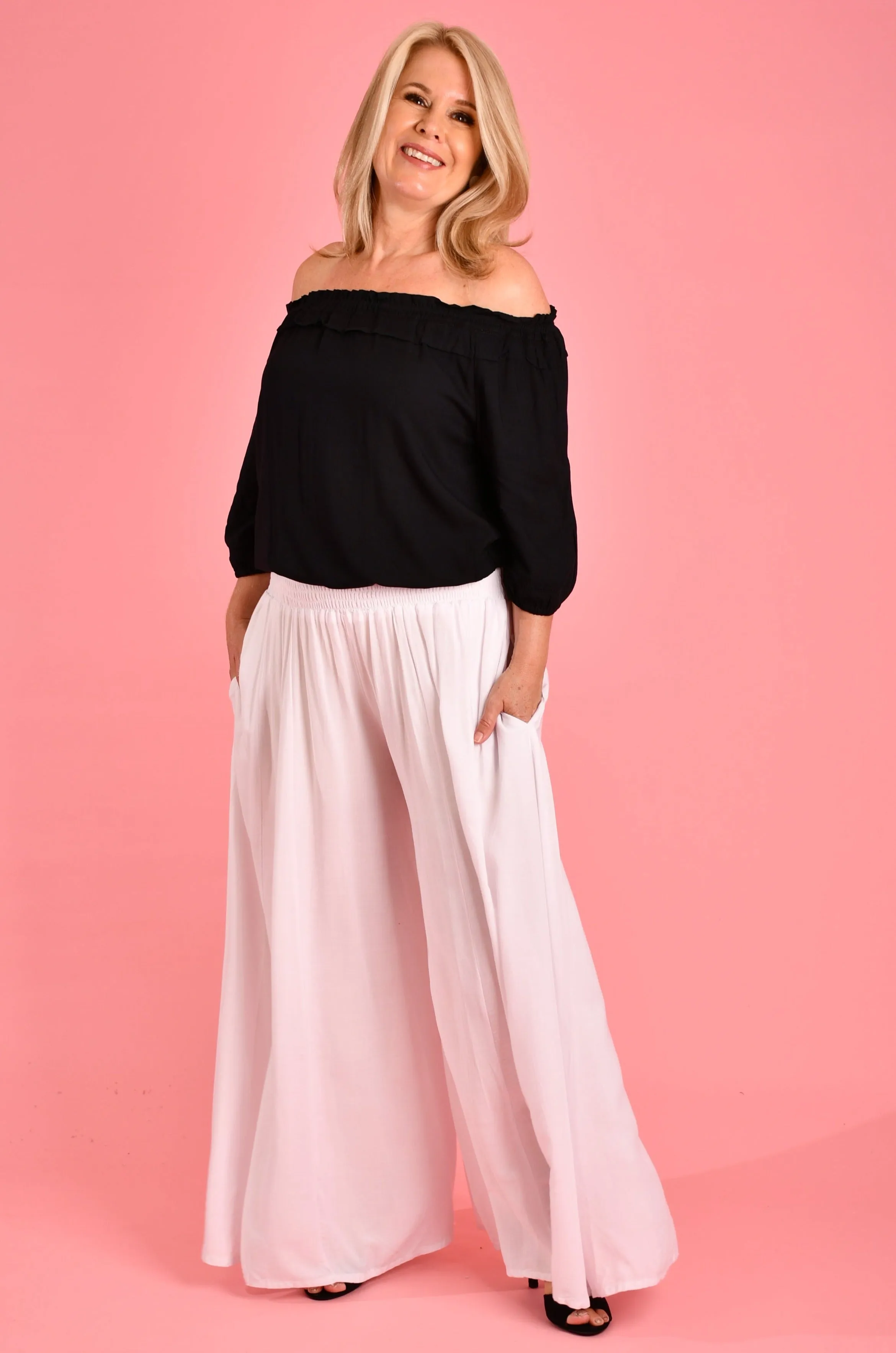 VBLP206 - FREMANTLE ROUCHED WIDE LEG PANT - WHITE