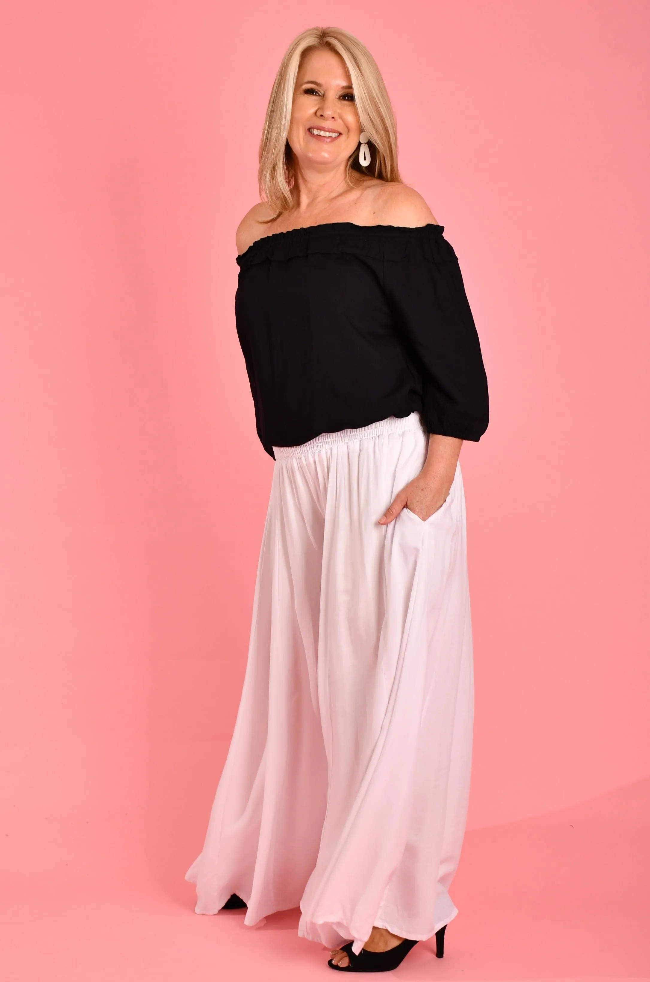 VBLP206 - FREMANTLE ROUCHED WIDE LEG PANT - WHITE