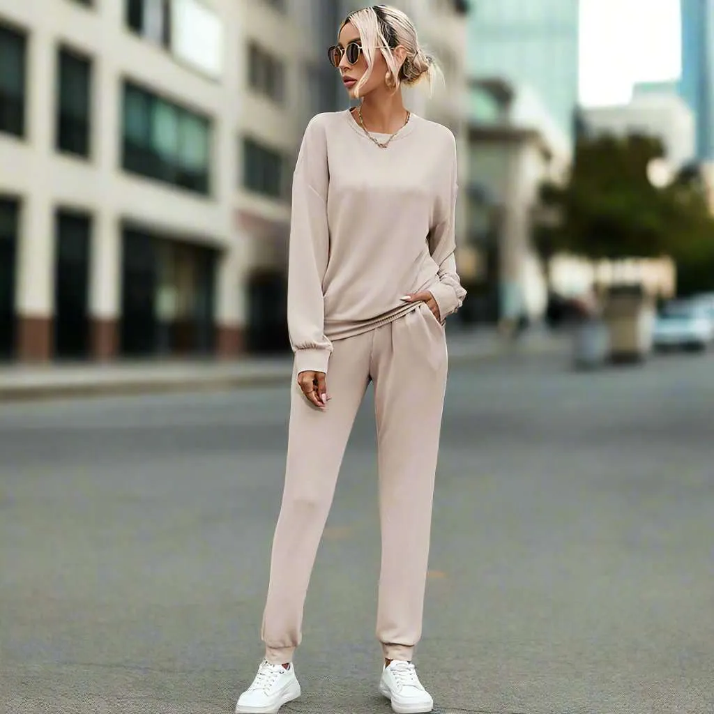 Women's Casual Long Sleeved Sweatshirt and Pants Loungewear Set