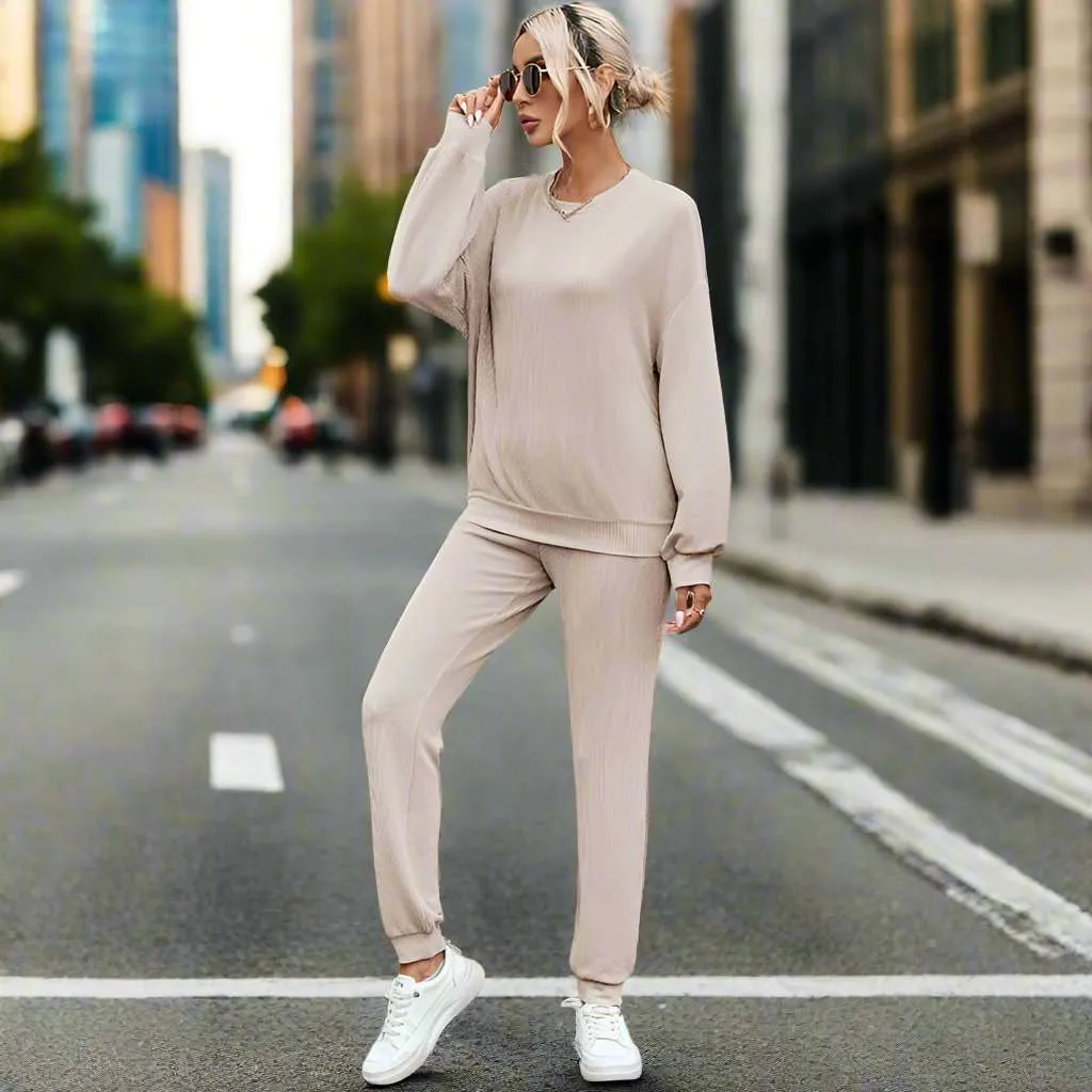 Women's Casual Long Sleeved Sweatshirt and Pants Loungewear Set