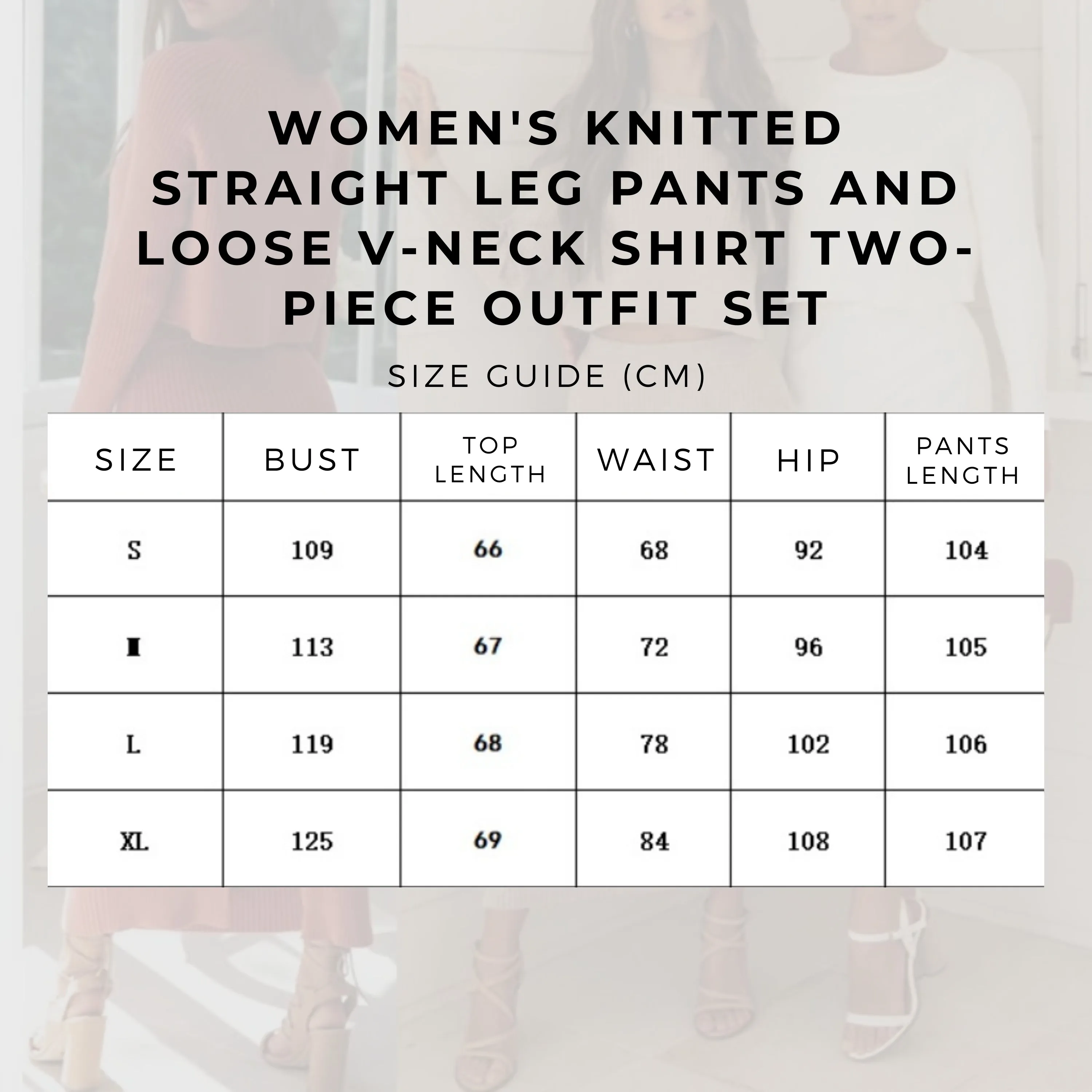 Women's Knitted Straight Leg Pants and Loose V-neck Shirt Two-Piece Outfit Set